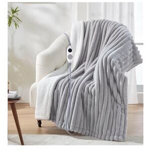 Super Cozy Luxury Faux Fur & Sherpa Electric Blanket THROW 50x60”-LIGHT GRAY